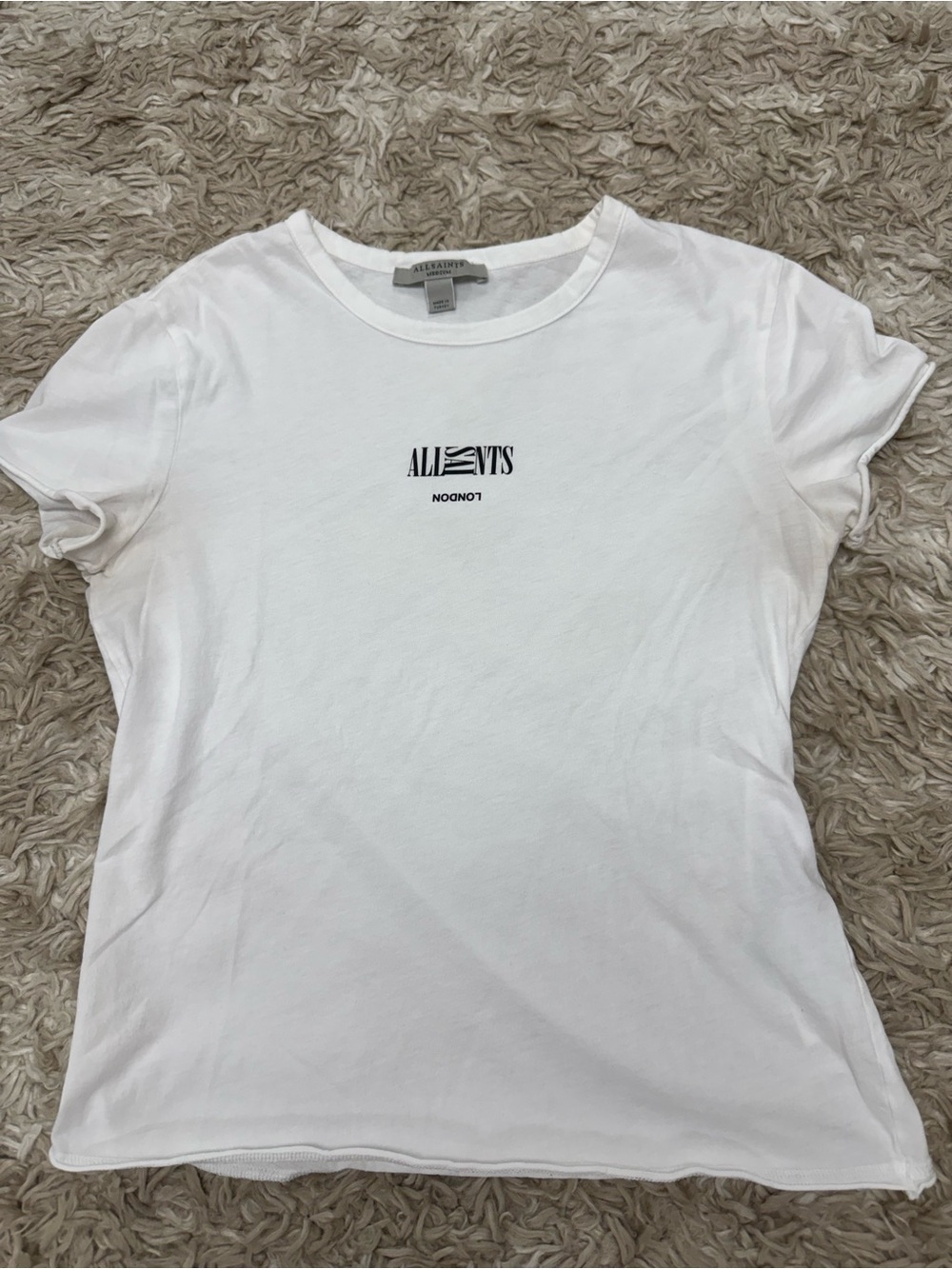 All Saints White Logo white organic cotton t shirt medium